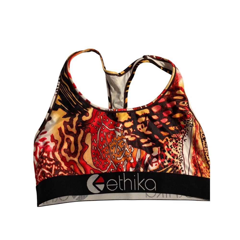 Ethika Womens Animal Print Racerback Sports Bra Multicolor Mixed Pattern XL
